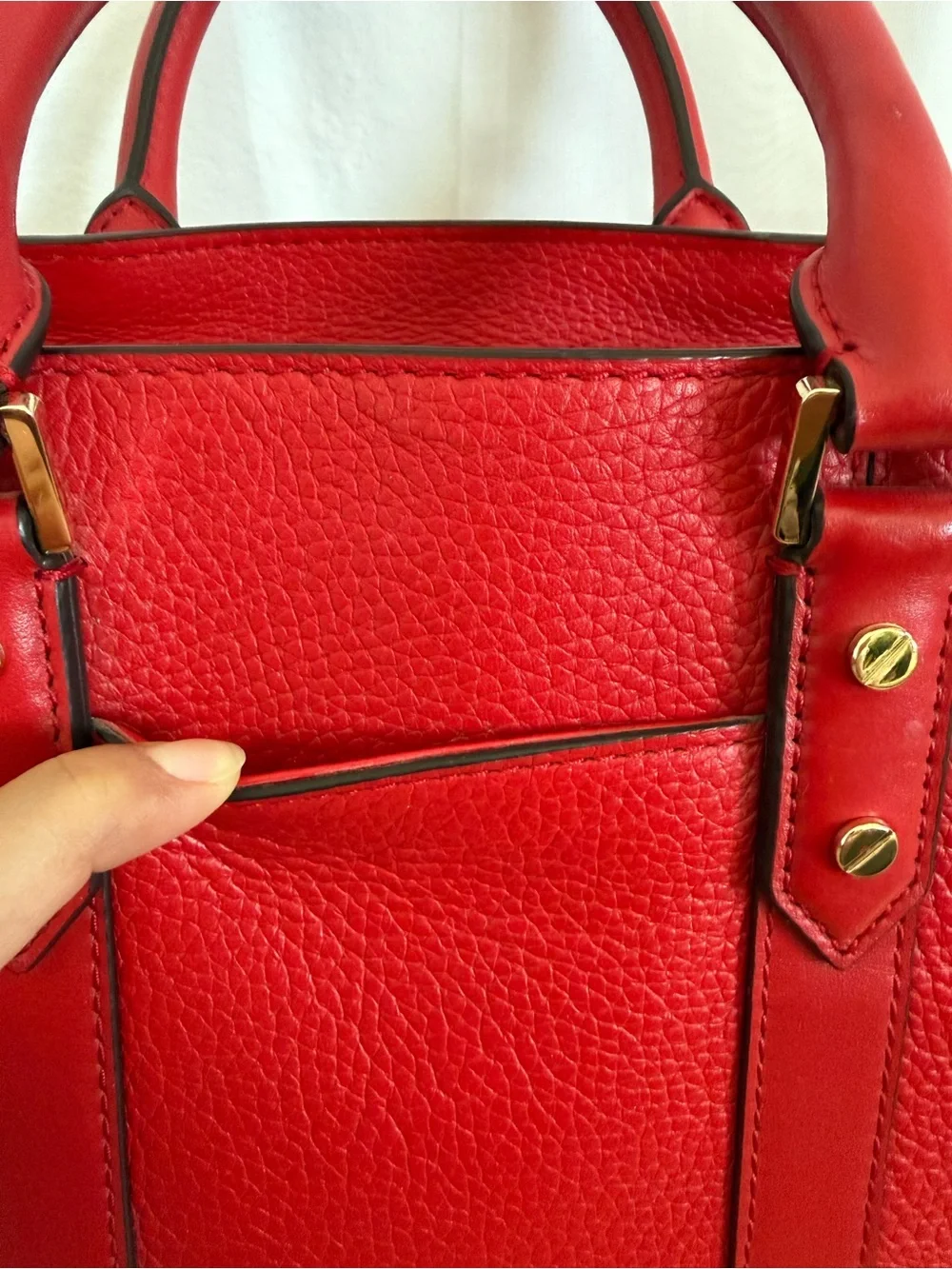 Michael Kors Red Leather Studded Satchel with Padlock Charm